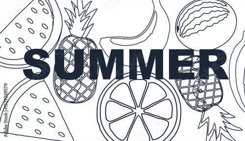 Seamless pattern of watermelon, pineapple, and tropical fruits – flat vector