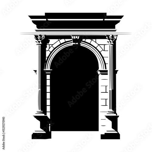 Silhouette of Antique Concrete Tunnel Entrance – Arched Historic Passageway Vector

