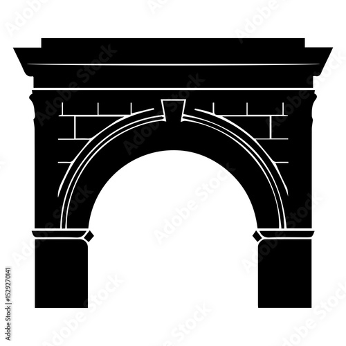 Silhouette of Antique Concrete Tunnel Entrance – Arched Historic Passageway Vector

