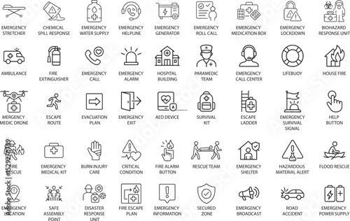 Emergency and Rescue Icons Vector Illustration.