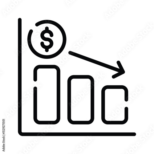 A outline style icon depicting financial loss downfall