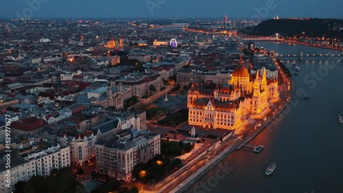 Establishing Aerial view of Budapest Cityscape - Hungary Capital Skyline at daytime