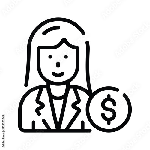 A outline style icon showing female investor