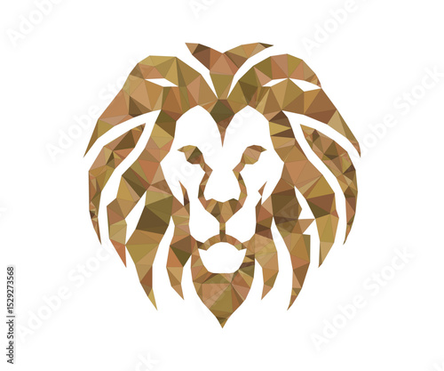 Geometric lion head logo design in warm orange tones for branding and creative projects photo
