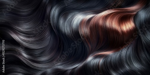 Elegant ebony tresses cascade luxuriously, embracing captivating hues with rich volume and shine.