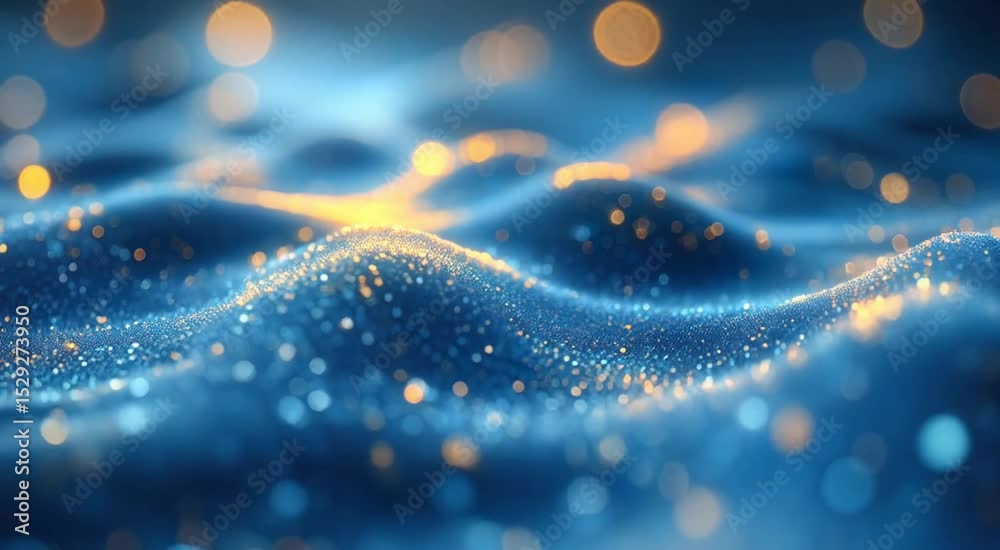 Abstract blue and gold glittering background with bokeh effect and sparkling lights