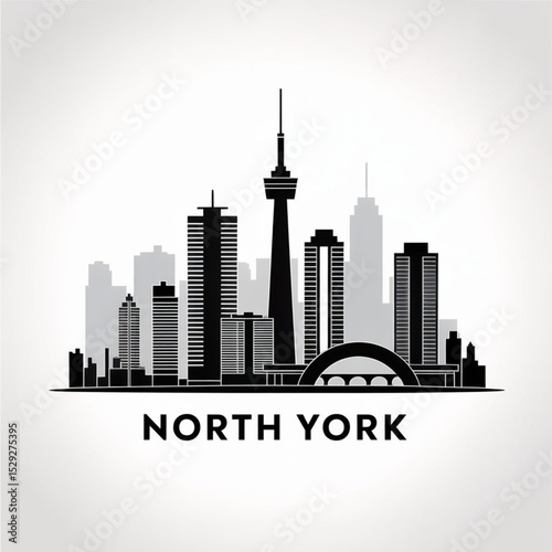 North York Skyline Silhouette — Modern Canadian Urban District Vector Illustration