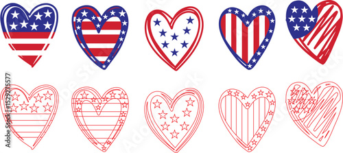 Heart shapes collection. Love symbol, red loving hearts for valentines day greeting card design, elegant romantic elements vector isolated icons set. Holiday flat illustration pack
