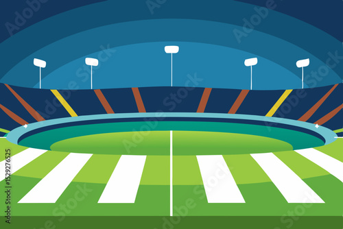 Night Cricket Stadium A Vibrant Illustration of a Cricket Ground Under the Lights