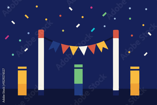 Celebrating Success Festive Flags and Confetti Illustration