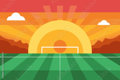 Sunset Soccer Field A Vibrant Illustration of a Goal at Dawn