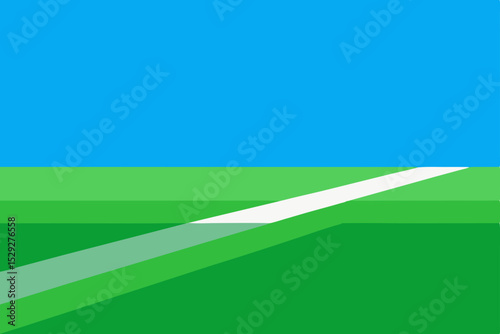 Abstract Landscape A Path to the Horizon, Green Fields and Blue Sky