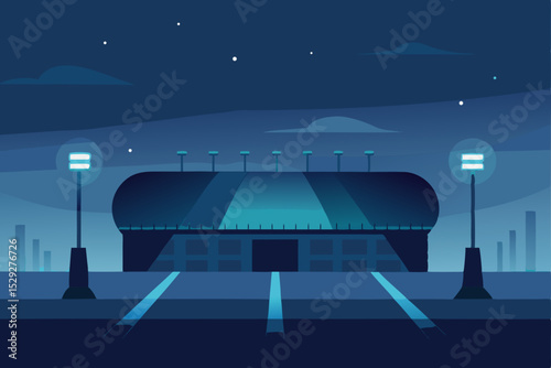 Night Stadium Illuminated Arena, Sporting Event Venue, Nighttime Athletics