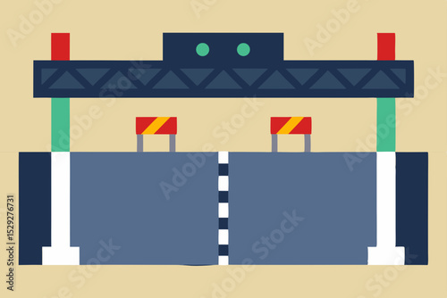 Highway Toll Booth Illustration Flat Design Vector Graphic