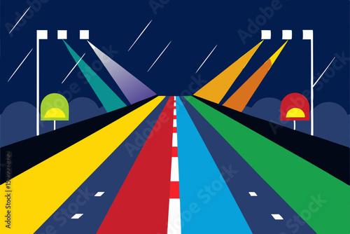 Dynamic Rainbow Road A Nighttime Racing Vista