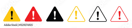 Warning and Alert Icon Set – Red, Yellow, and Black Exclamation Triangle Symbols for Caution and Safety Notices Transparent Background