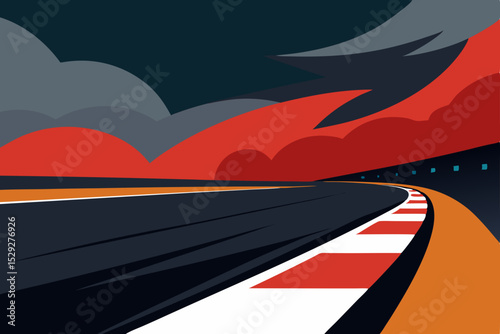 Dynamic Race Track  A Thrilling Vector Illustration of a Curving Asphalt Road