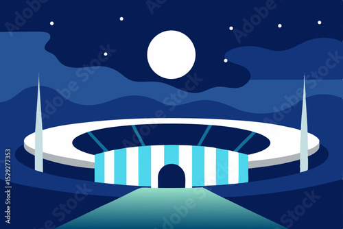 Night Stadium  A Serene Illustration of a Modern Football Arena under the Moonlight