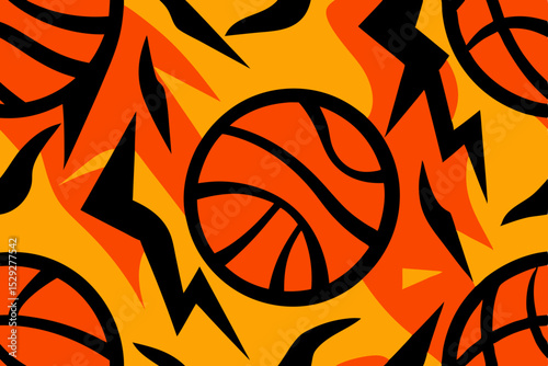 Abstract Basketball Seamless Pattern Fiery Orange and Black Design