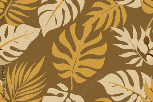 Golden Tropical Leaves Seamless Pattern  Elegant Botanical Illustration for Design Projects