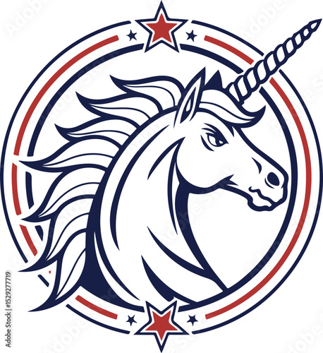 Wallpaper Mural Unicorn badge head design in round emblem with clean symmetry, flat style fit for fantasy stickers or branding Torontodigital.ca