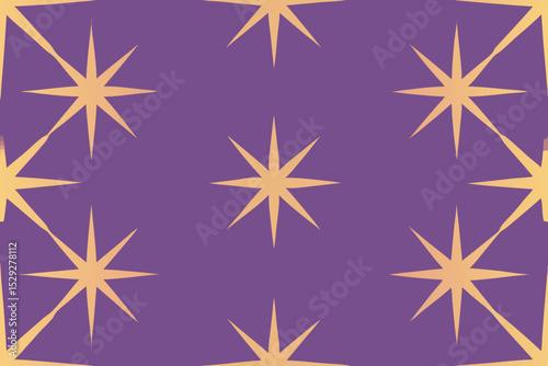 Purple and Gold Starburst Pattern Seamless Geometric Design for Textile and Backgrounds