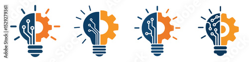 Light Bulb with Cogwheel Icons. Light Bulb with Gear Symbols for Idea & AI. Innovation Icon Set Vector – Light Bulb with Cogwheel, Inspiration Symbol. Transparent background