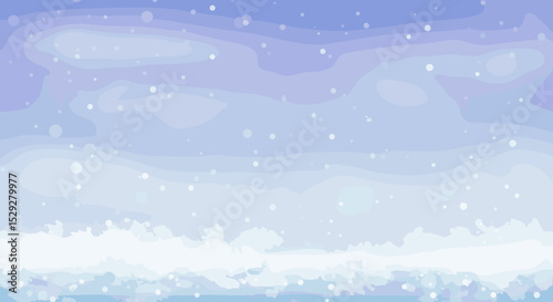 Soft winter landscape with falling snowflakes and pastel sky  