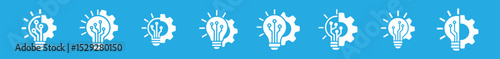 Light Bulb with Cogwheel Icons. Light Bulb with Gear Symbols for Idea & AI. Innovation Icon Set Vector – Light Bulb with Cogwheel, Inspiration Symbol. Blue background