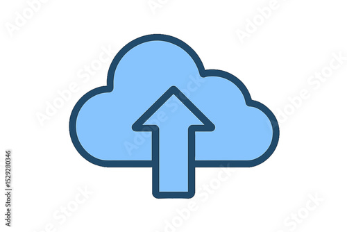 Cloud upload icon with upward arrow in blue outline style  