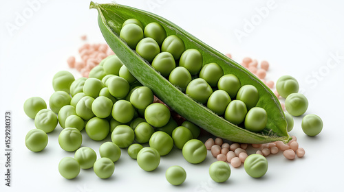 Fresh green peas and pod on a plain surface ready for cooking