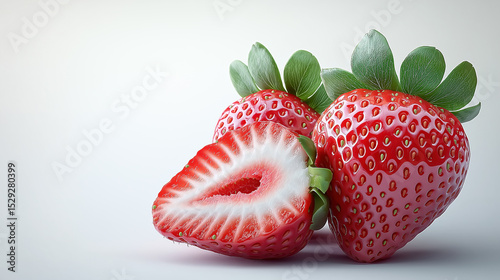 Fresh strawberries showcasing bright red color and green leaves