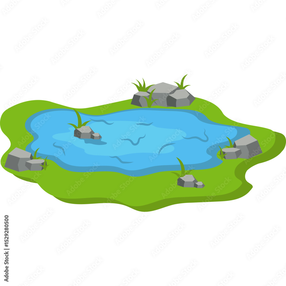 Obraz premium Water Pond with Reeds and Stones