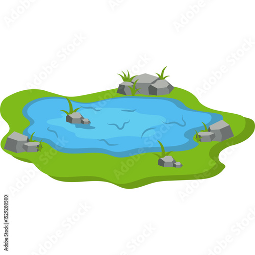 Water Pond with Reeds and Stones