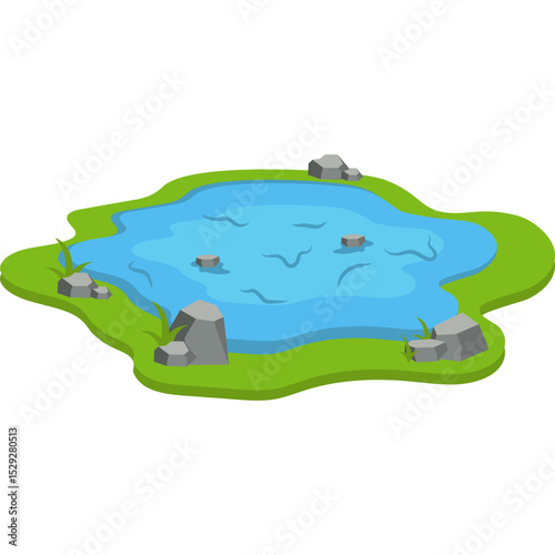 Water Pond with Reeds and Stones