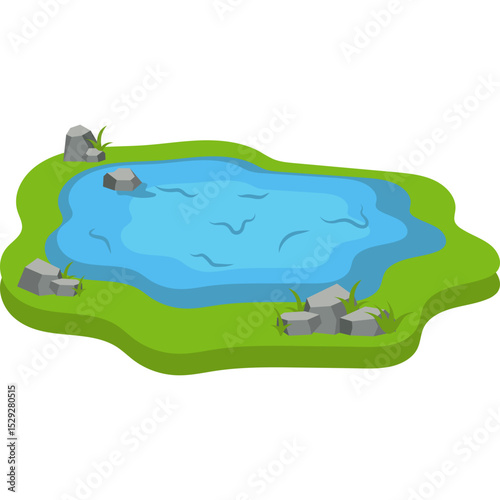 Water Pond with Reeds and Stones