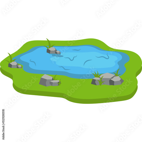 Water Pond with Reeds and Stones