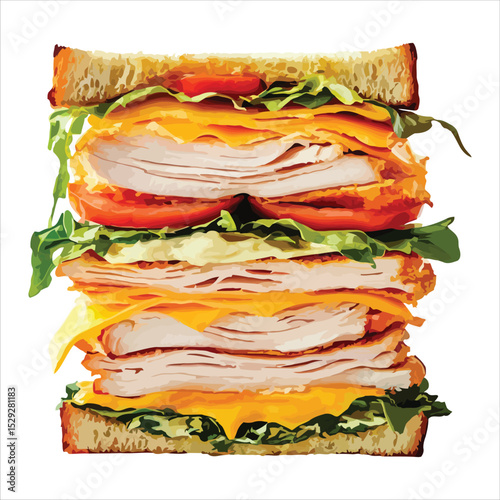 Delicious turkey club sandwich isolated on white background