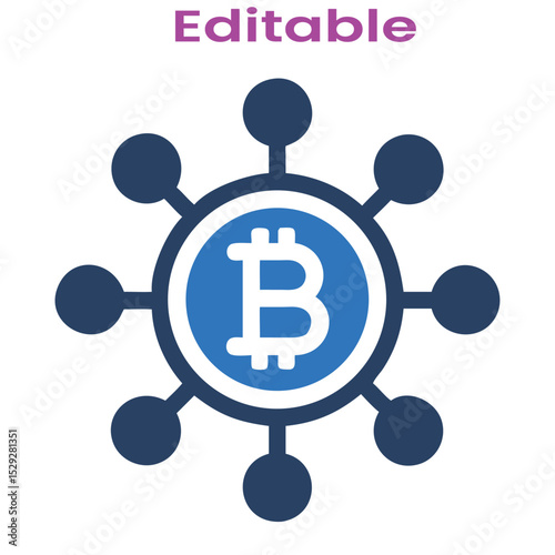 Bitcoin Blockchain Network Icon, symbol for digital cryptocurrency on vector.