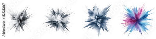 Colorful dynamic explosions on white background