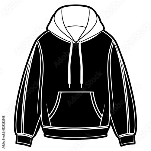 A black hoodie accented with white trim, highlighting its modern design. 