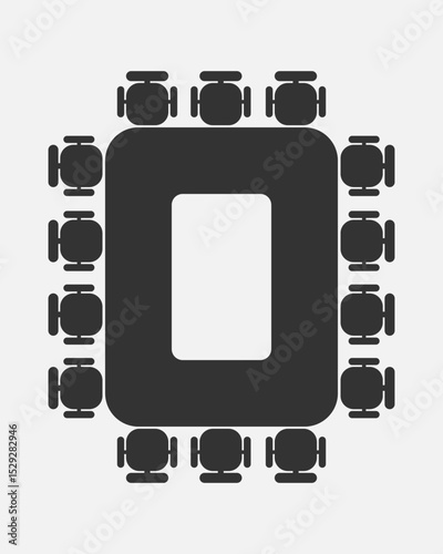 Table for talks graphic icon. Table and chairs around him sign isolated on white background. Vector illustration