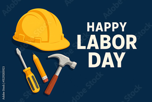 Happy labor day construction tools helmet screwdriver pencil