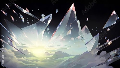 ゲーム背景　砕け始めた世界とガラス