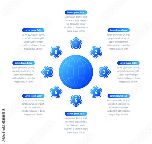 eight steps infographic template. blue star infographic template. infographic template for business, education, industry, technology world. information template for annual report, magazine