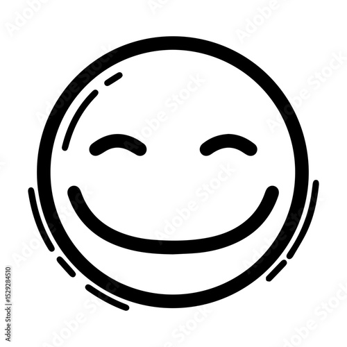 Outline style emoji smiling contentedly. Features closed, curved eyes and a broad, curved smile. Used to convey happiness, contentment, satisfaction, or a peaceful feeling in digital communication