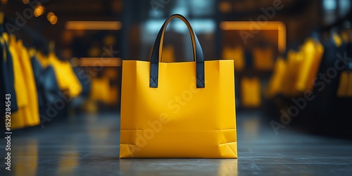 Modern yellow paper bag mockup minimalist design eco-friendly shopping packaging product brand retail clean simple stylish ai generated art
