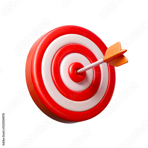 3D Red Target Symbol with Centered Arrow Isolated on Transparent Background
