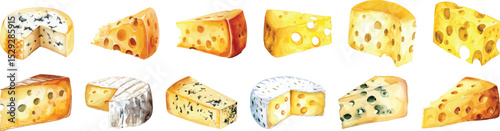 Cheese Varieties Vector Illustration Isolated on White Background.