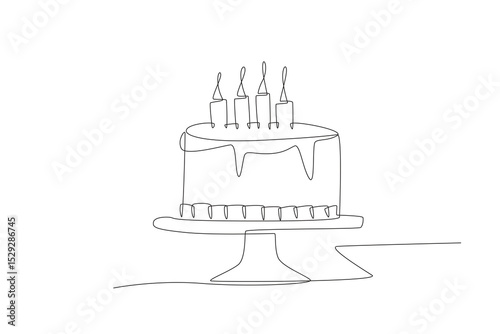 Birthday cake. Birthday celebrations concept one-line drawing